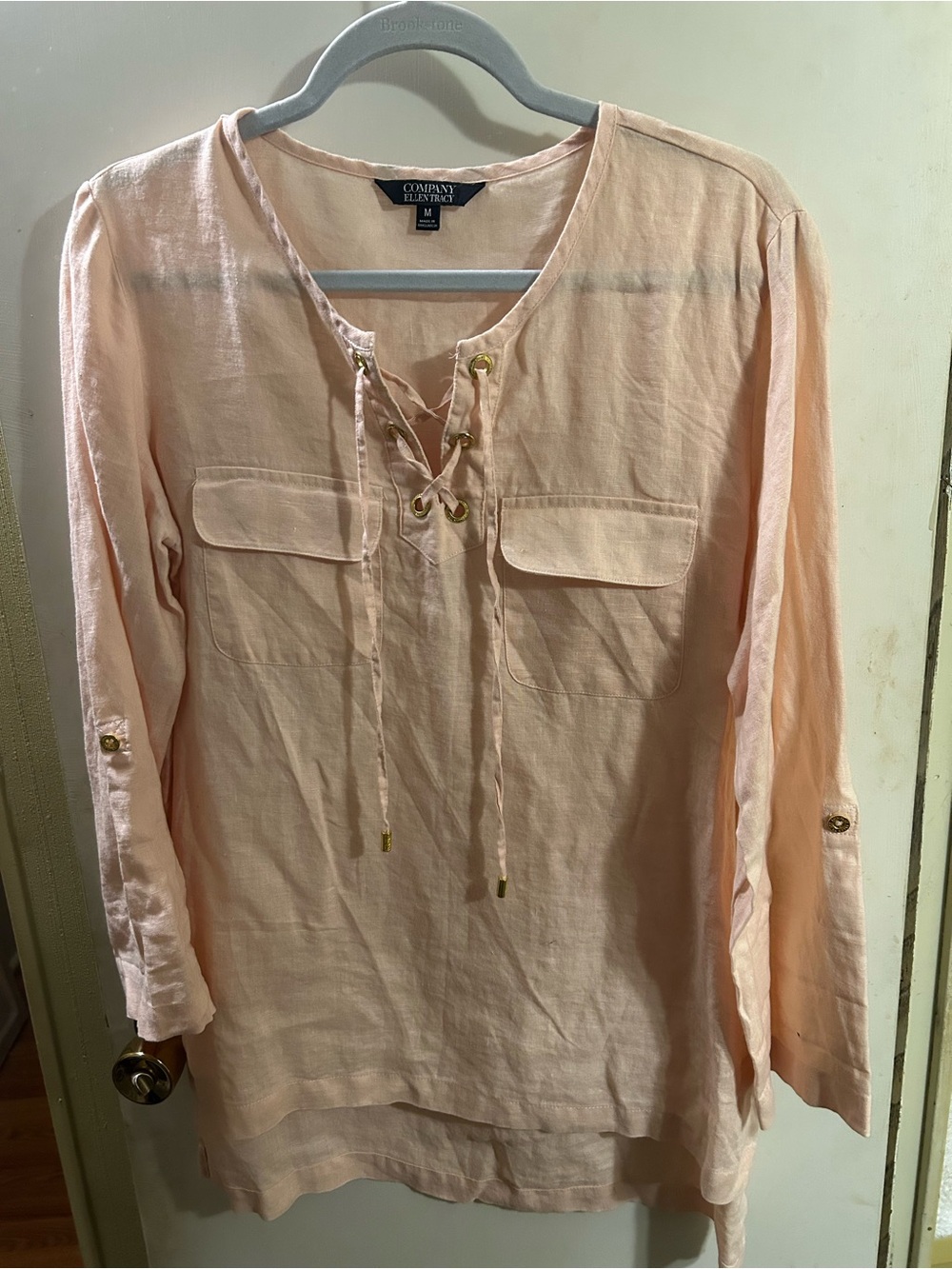 Ellen Tracy Light Peach Lace-Up Tunic Top